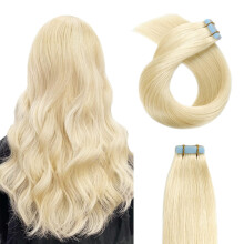 YILITE Lepicí brazilské lidské vlasy blond páskové vlasy 24 palců barva 60 platina blond