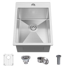 15 x 20 Inch Drop In Kitchen Bar Sink  Small Kitchen Sink Single Bowl Topmount Bar Prep Sink 18 Gauge Stainless Steel Bar Sink w