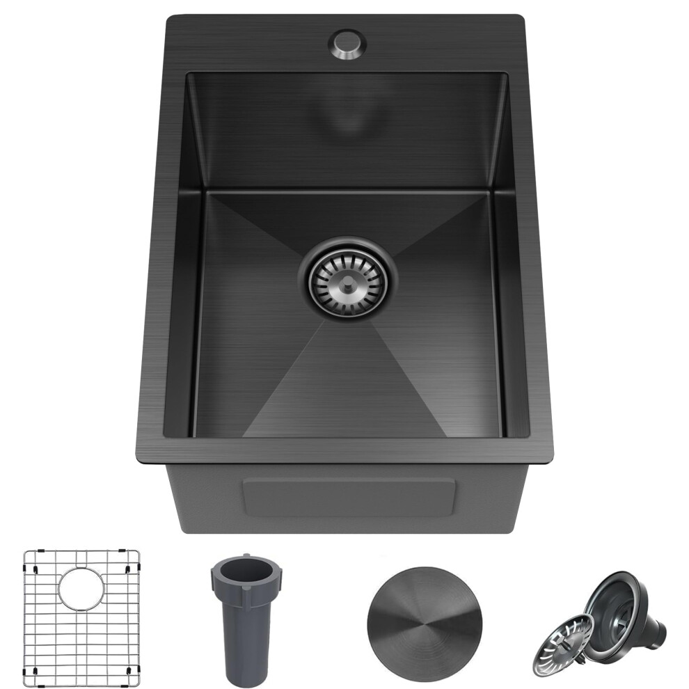 15 x 20 Inch Black Drop In Kitchen Bar Sink  Small Kitchen Sink Single Bowl Topmount Bar Prep Sink 18 Gauge Stainless Steel Bar