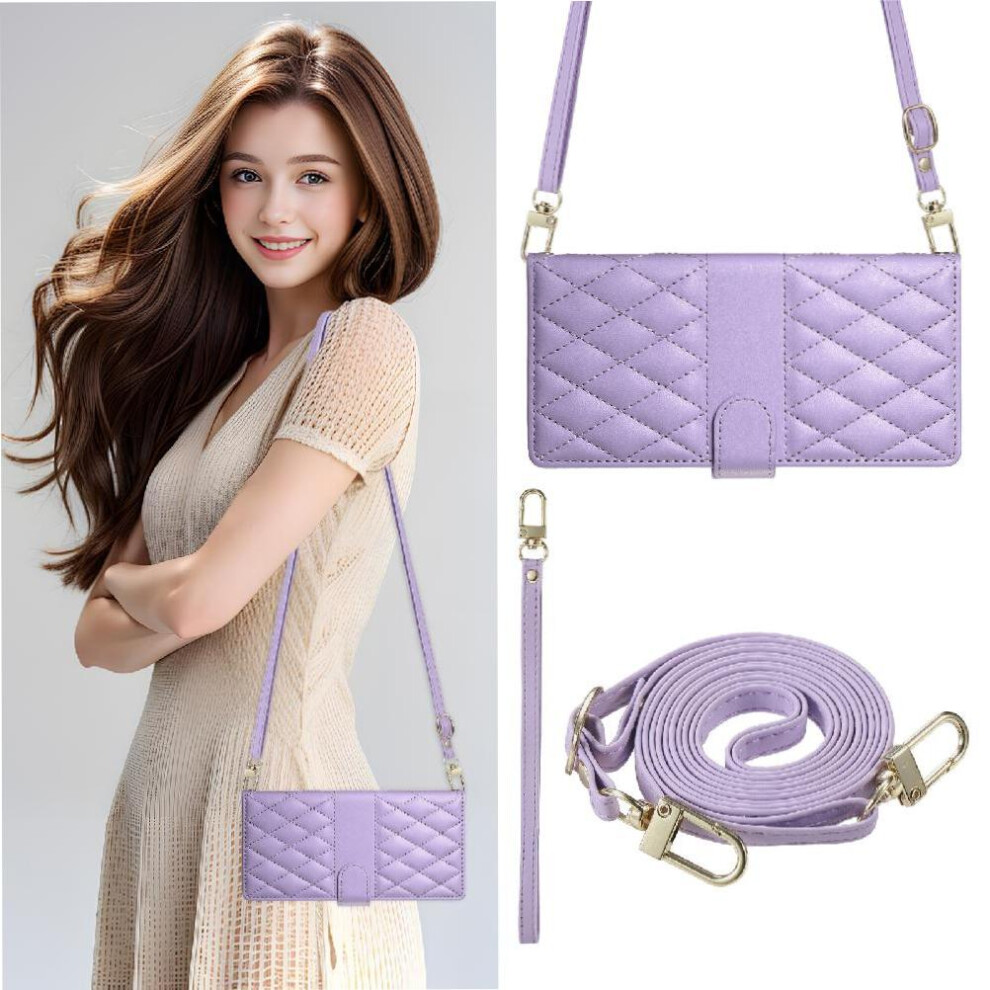 (Purple) Flip Case For Samsung Galaxy S21 Ultra Dual Straps Shockproof Wallet Leather Case Elegant Purple 764549547746