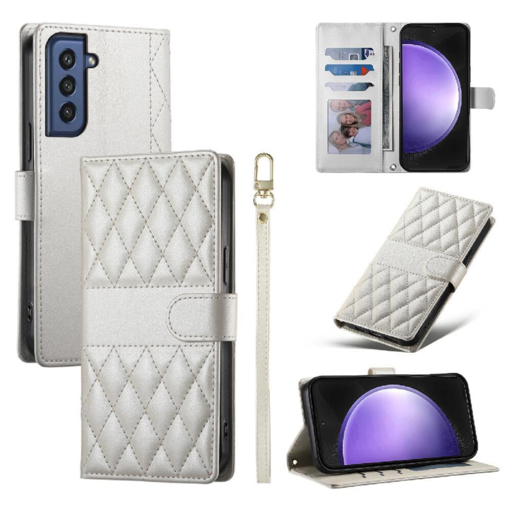 (White) Flip Case For Samsung Galaxy S21 Fe Dual Straps Shockproof Leather Case Elegant Wallet White 764549547821