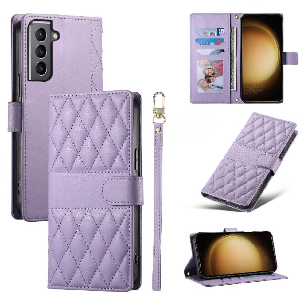 (Purple) Flip Case For Samsung Galaxy S21 Shockproof Dual Straps Elegant Leather Case Wallet Purple 764549547937