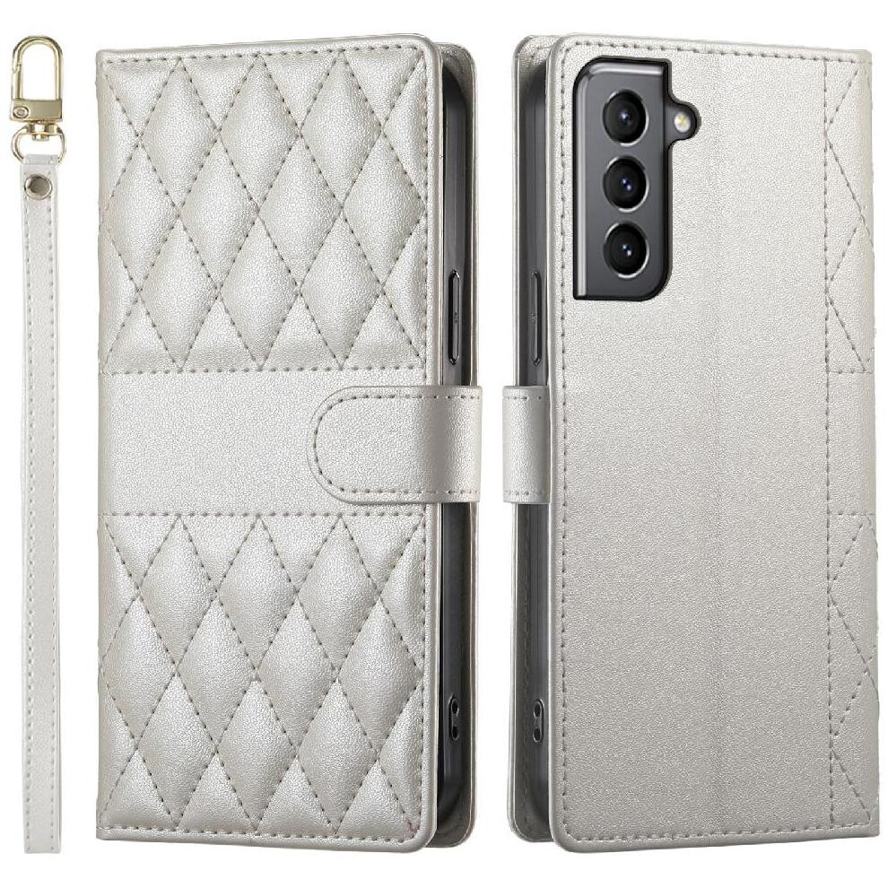 (White) Flip Case For Samsung Galaxy S21 Shockproof Dual Straps Elegant Leather Case Wallet White 764549547944
