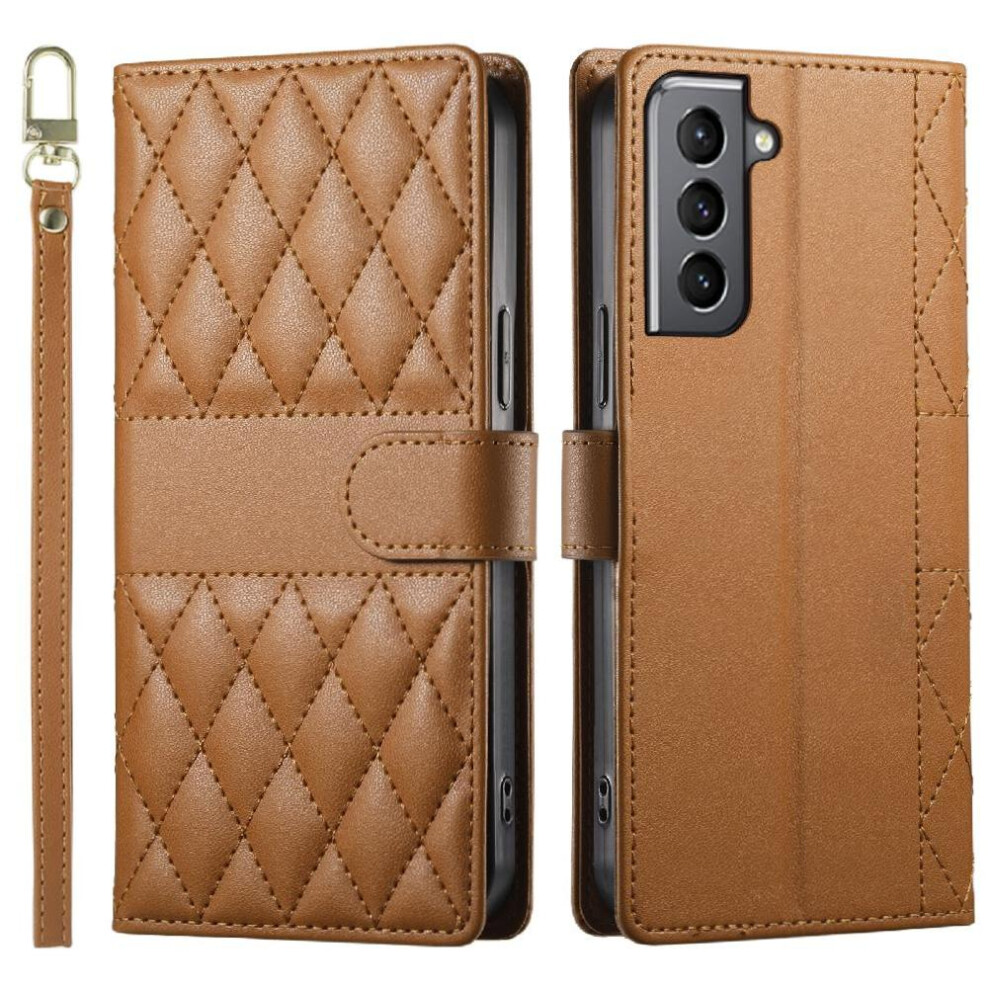 (Brown) Flip Case For Samsung Galaxy S21 Shockproof Dual Straps Elegant Leather Case Wallet Brown 764549547975
