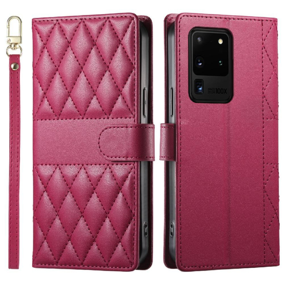 (Red) Flip Case For Samsung Galaxy S20 Ultra Shockproof Dual Straps Leather Case Wallet Elegant Red 764549548026