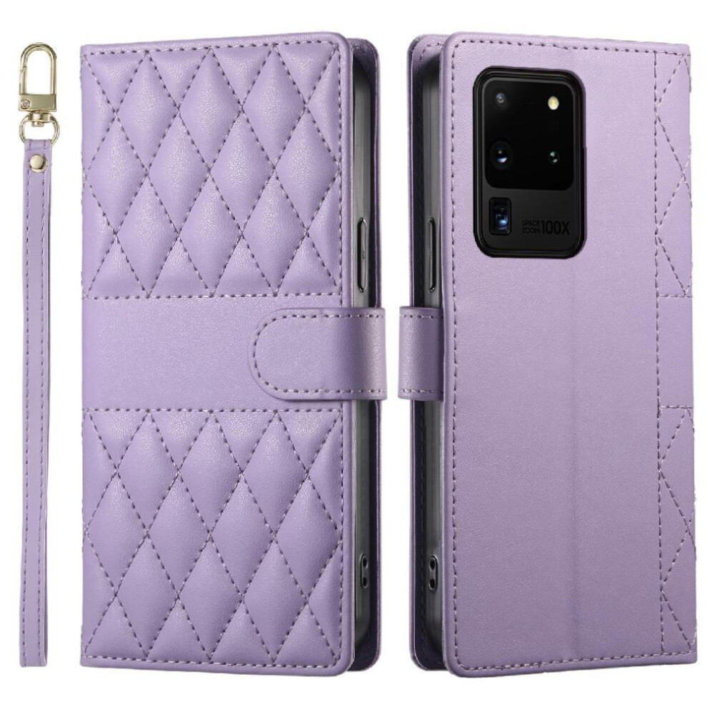 (Purple) Flip Case For Samsung Galaxy S20 Ultra Shockproof Dual Straps Leather Case Wallet Elegant Purple 764549547999