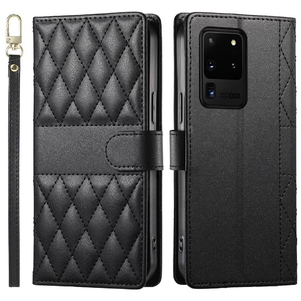 (Black) Flip Case For Samsung Galaxy S20 Ultra Shockproof Dual Straps Leather Case Wallet Elegant Black 764549548019