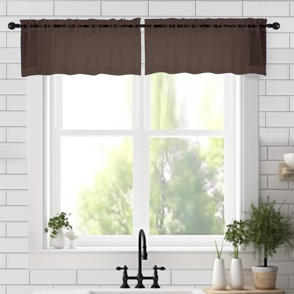 Chyhomenyc Sheer Volants Voor Ramen 2 Stuks 42Bx14L Inch Bruin Kleine Raam Volant Voor Woonkamer Badkamer Caf Wasruimte Kelder Elegant Choc-image