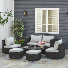 Outsunny 8pc Outdoor Patio Furniture Set Weather Wicker Rattan Sofa Chair Black