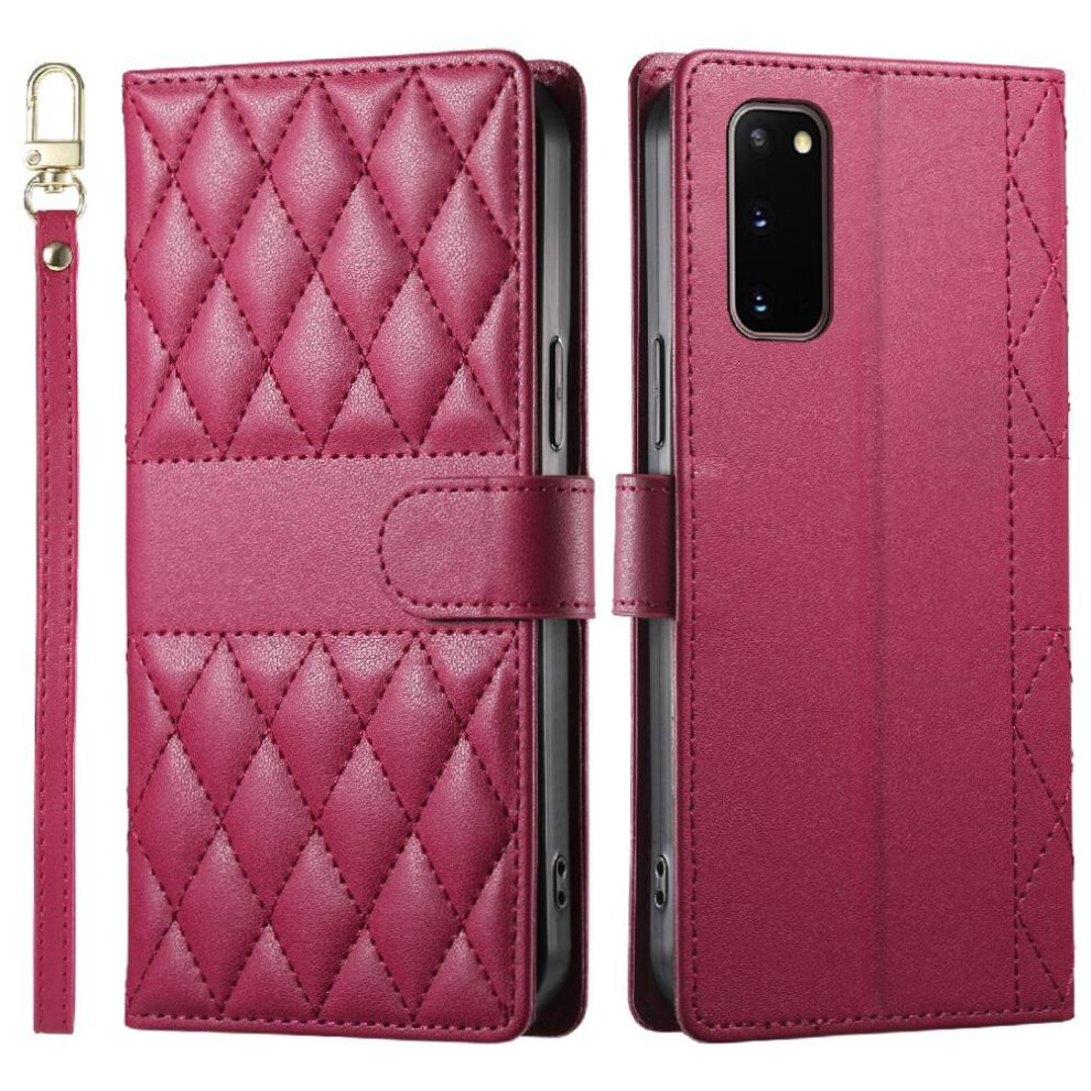 (Red) Flip Case For Samsung Galaxy S20 Fe Elegant Dual Straps Leather Case Shockproof Wallet Red 764549548200