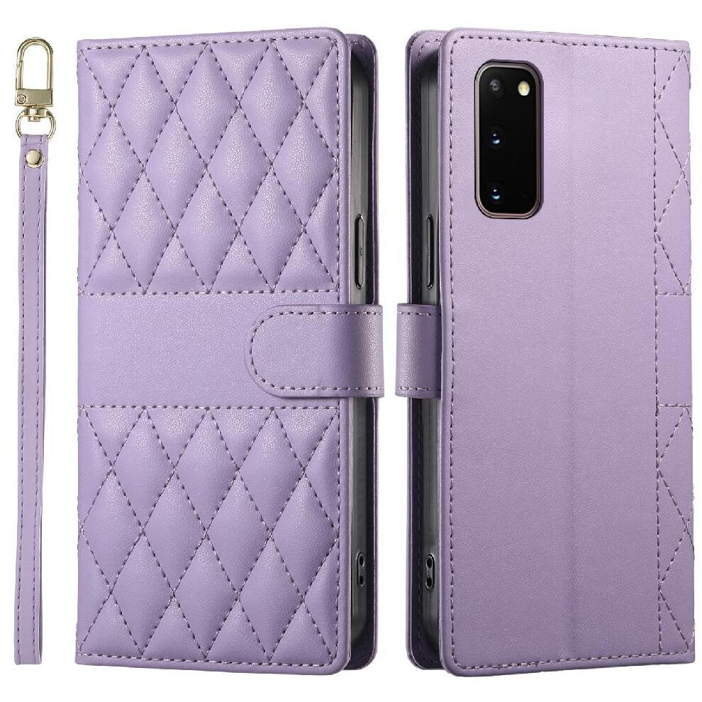 (Purple) Flip Case For Samsung Galaxy S20 Fe Elegant Dual Straps Leather Case Shockproof Wallet Purple 764549548170