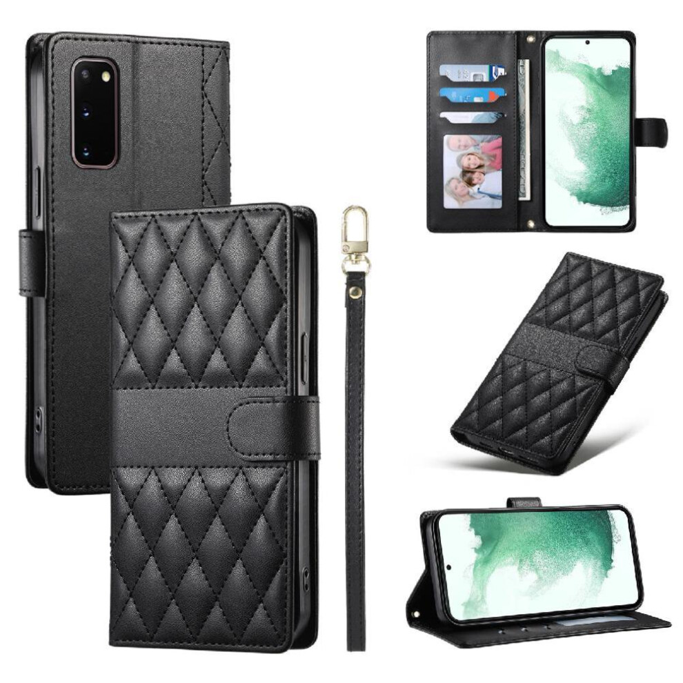 (Black) Flip Case For Samsung Galaxy S20 Fe Elegant Dual Straps Leather Case Shockproof Wallet Black 764549548194