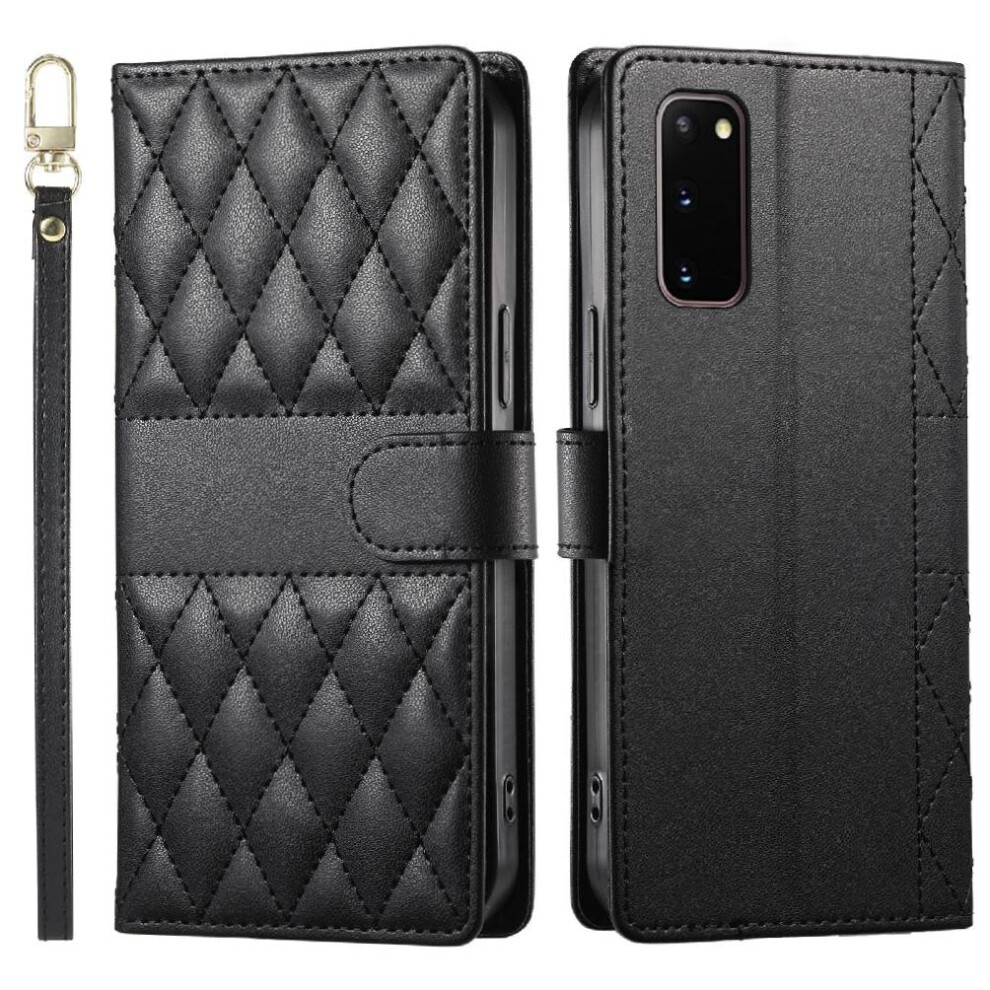 (Black) Flip Case For Samsung Galaxy S20 Elegant Leather Case Wallet Shockproof Dual Straps Black 764549548132