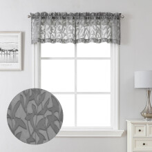 Lecloud leia rideaux gris a charbon de bois les cantons transparentes pour les fenetres 14 pouces longueur 2 pieces Airy Jacquard Leaf Voile ride
