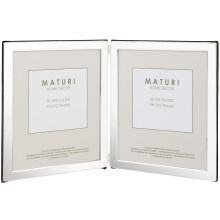 Maturi Silver Plated Double Photo Frame Flat Edge Portrait 4 x 6inch 10 x 15cm