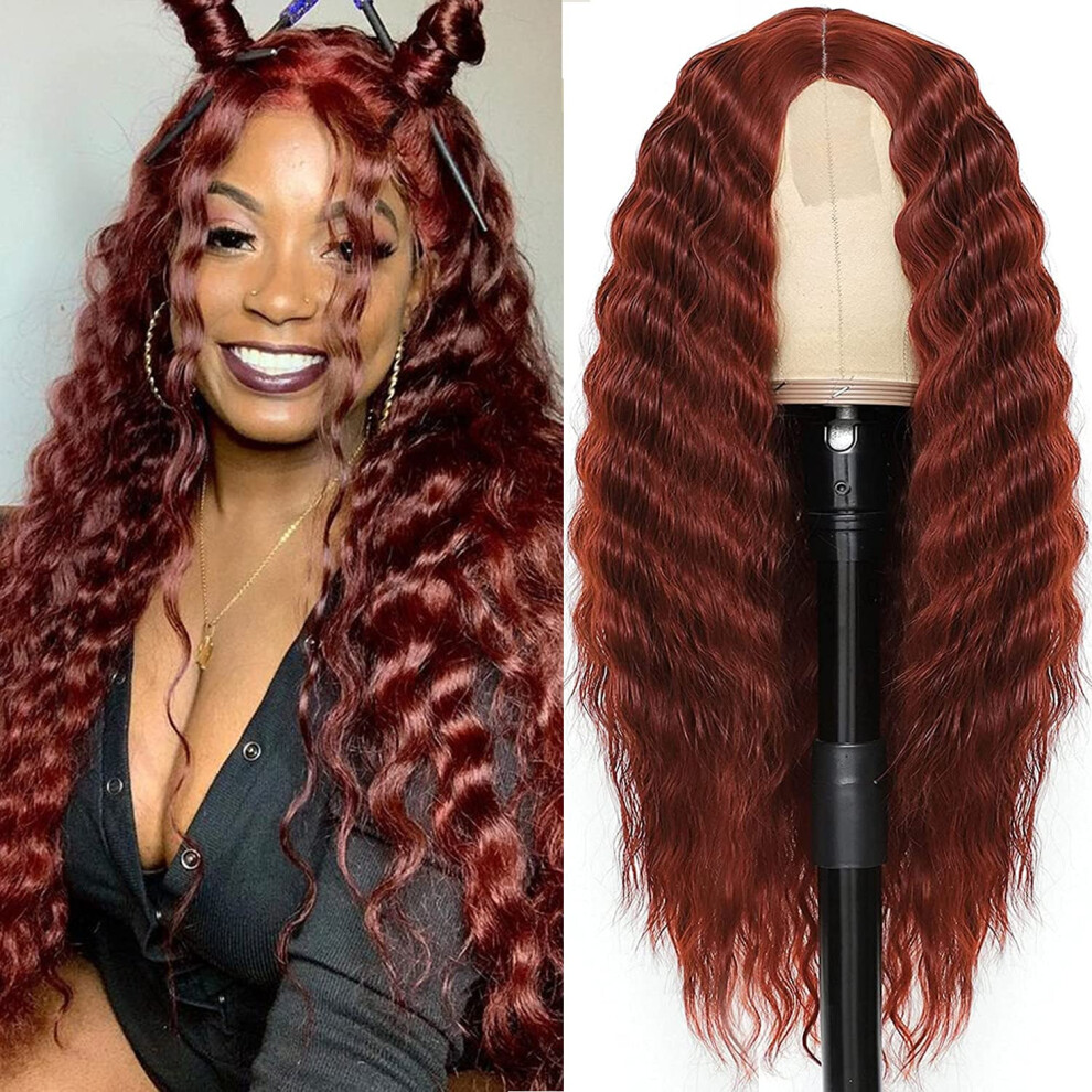 Long Deep Wave Wig 28 Synthetic Curly Wigs 4 Fake Scalp Curly Lace Front Wigs for Women Natural Crimps Curls  350#