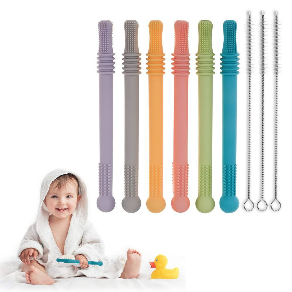 (as the picture, 15.7*15.2cm) 6pack Hollow Teething Tubes For Babies, Baby Teether Tubes, Soft Silicone Teething Straws For Infants, Bpa Free & Freezable For Babies 3-12 Months