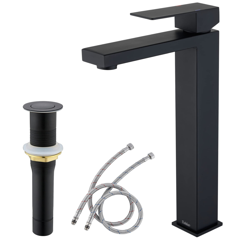 Robinet de lavabo de salle de bain haut noir Tohlar, robinet de lavabo de salle de bain moderne     poign   e unique, robinet de lavabo de salle de b