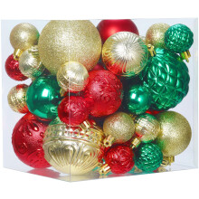 Christmas Ball Ornaments Red Green Gold Christmas Tree Decorations with Hang Rope-36pcs Shatterproof Christmas Ornaments Set with 6 Styles in 3 Sizes(
