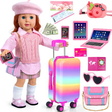 Wondoll 18-tommer-doll-t?j og tilbeh?r-dukke-rejse-dragter bagage-dukke-t?j og sko bag solbriller kamera pas notebook telefonpude dukke gear gear
