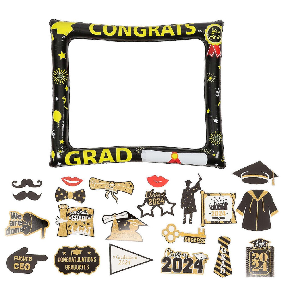 Kricely (, One Size) 1 Set Graduation Photo Frame And Booth Prop Inflatable Selfie Photo Frame Golden