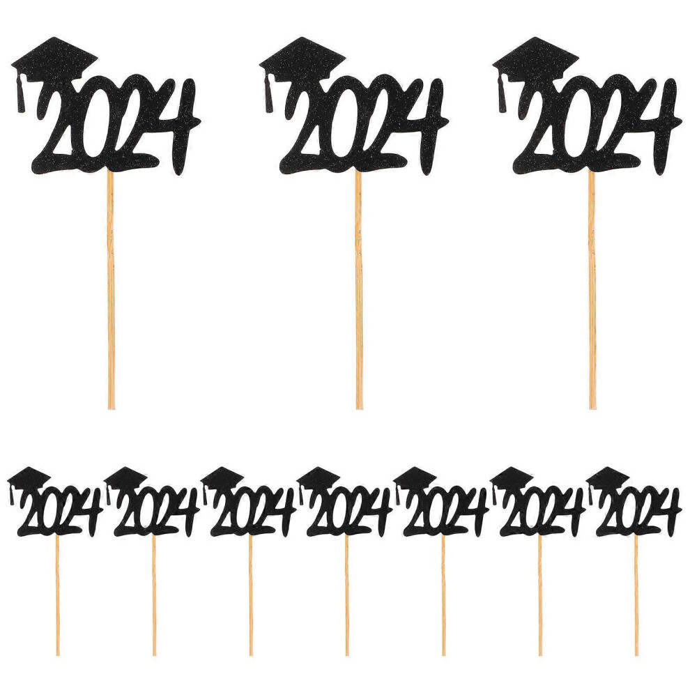 Kricely (, One Size) 10Pcs Graduation Cupcake Toppers Cake Pick Decoration Paper Cake Topper 2024 Graduation Party Toppers Black
