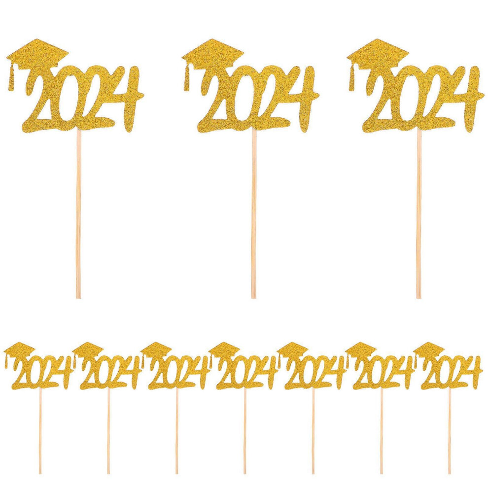 Kricely (, One Size) 10Pcs Graduation Cupcake Toppers Cake Pick Decoration Paper Cake Topper 2024 Graduation Party Toppers Golden