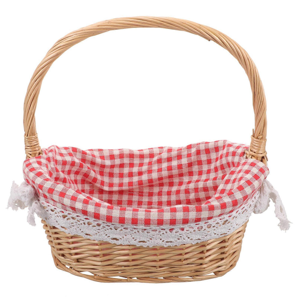 Kricely (, One Size) Handheld Fruit Basket Storage Basket Rattan Storage Basket Picnic Basket With Liner And Handles Beige