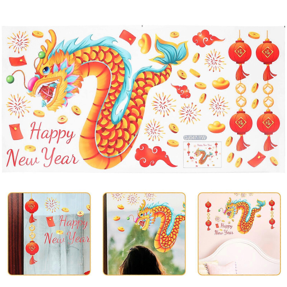 Kricely (As Show, One Size) Year Of Dragon Window Cling Static Spring Festival Window Sticker New Year Decoration