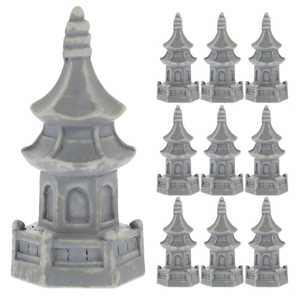 Kricely (As Show, One Size) 10Pcs Mini Pavilion Statue Resin Pavilion Bonsai Micro Landscape Pagoda Decoration
