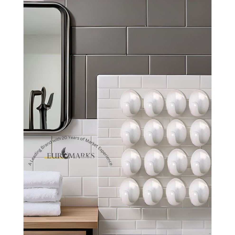 16 SELF ADHESIVE WALL HOOKS White Sticky Coat Robe Peg Hanger Wall