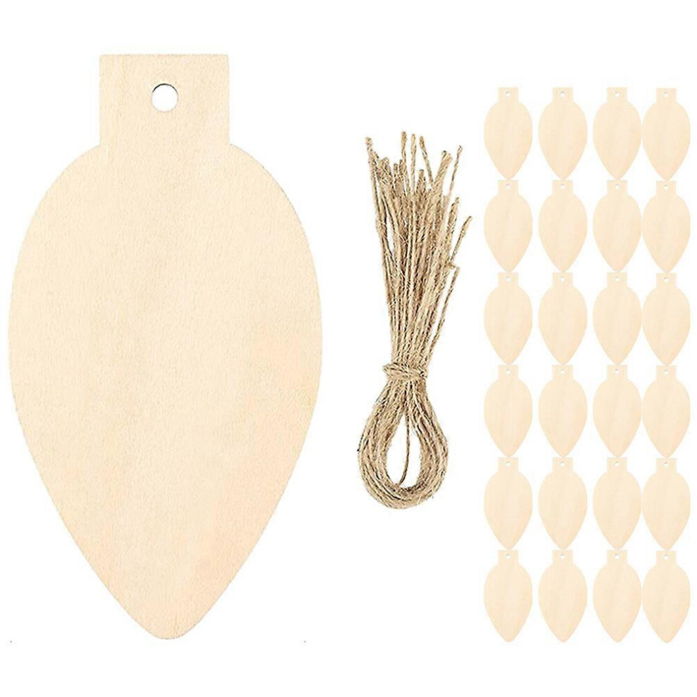 Kricely (As Show, One Size) 50Pcs Christmas Unfinished Bulb Wooden Slices Blank Christmas Wooden Hanging Decorations Diy Wooden Discs Light