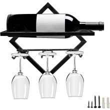 (As show, One size) LINJOU Metal Wall Mounted Wine Holder Stemware Glass Rack,Collapsible Wall Hanging Red Wine Racks Organizer