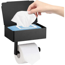 (As show, One size) LINJOU Toilet Paper Holders,Matte Black Wet Wipe Box,Storage Box,Stainless Steel Wall Mount Tissue Roll Holder