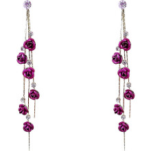 (4, One size) 3D Rose Flower Crystal Long Tassel Drop Earrings for Women CZ Rhinestone Rose Fashion Purple Red Long Tassel Dangle Earrings Weddings Party Jewelry Ac