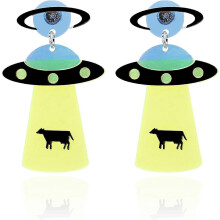 (As show, One size) Unique Cute UFO Spaceship Alien Acrylic Dangle Earrings Funny Cartoon Acrylic Resin Lightweight UFO Airship Drop Earrings for Women Girls Jewelry