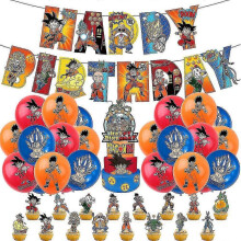 (As show, One size) Dragon Ball Birthday Party Decorations For teenagers, Cartoon Anime Theme Party Favors And Supplies, Includes Balloons, Banner, Cake Toppers