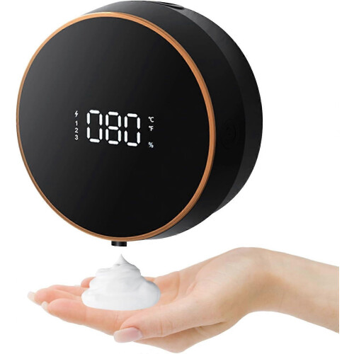 (As show, One size) LINJOU Automatic Wall Mounted Touchless Hand Sanitizer Dispenser, USB Charging Wall-mounted LED Display Sensor(Black)