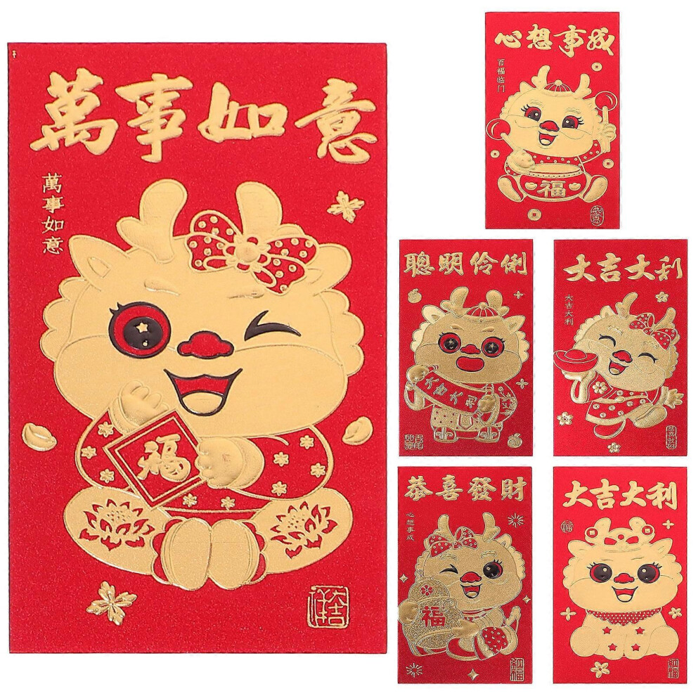 Kricely (As Show, One Size) 6Pcs Chinese New Year Red Envelopes 2024 Lunar New Year Of Dragon Lucky Money Envelopes Red Envelope
