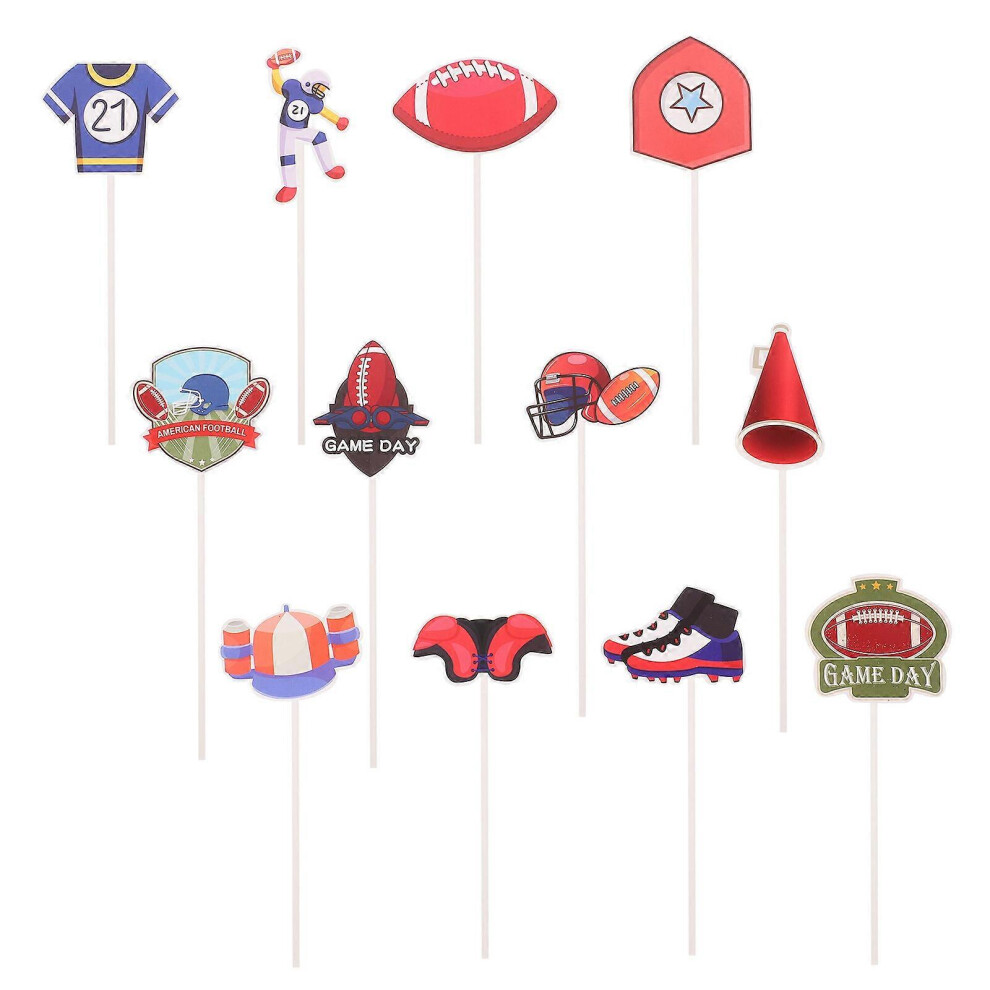 Kricely (As Show, One Size) 24Pcs Rugby Ball Cupcake Toppers Sports Theme Cupcake Picks Rugby Toppers