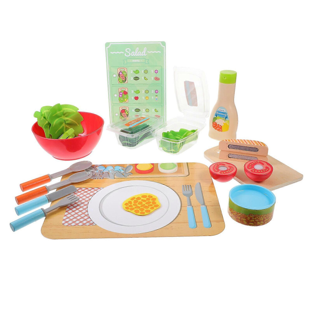Kricely (As Show, One Size) 1 Set Pretend Play Food Toys Simulation Wooden Slice And Toss Salad Toys