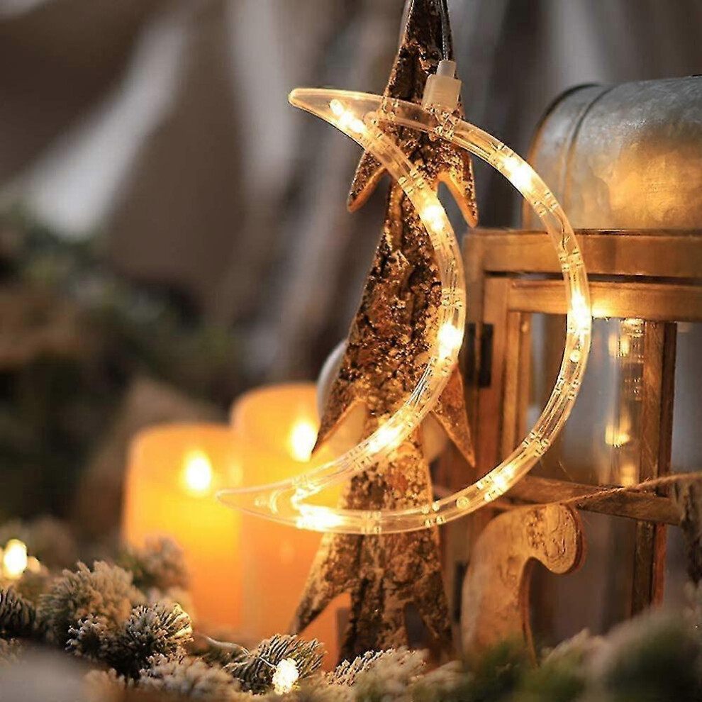 (As show, One size) 4 Pieces Christmas Window Lights Led Sucker Lights Christmas Love Christmas Pentagram Christmas Bells Christmas Moon Window Hangin-image-OPC-PG9BP6J-NEW