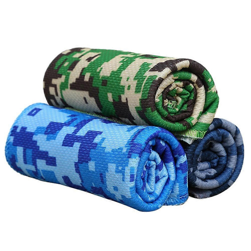 Kricely (As Show, One Size) 3Pcs Printed Coldness Sense Towels Summer Cooling Towel Quick Dry Towel Camouflage Printed Towels (Mixed Color)