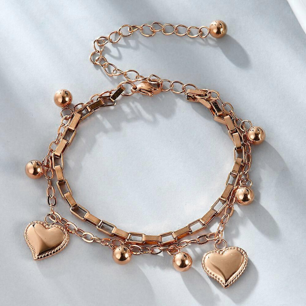 Konhill (As Show, One Size) Stainless Steel Heart Charm Box Chain Adjustable Size Strand Bracelet
