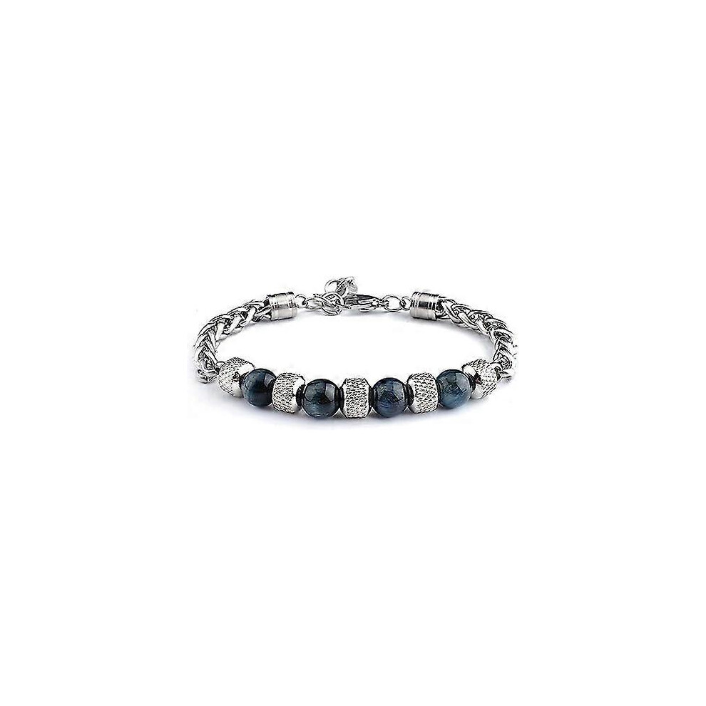 Konhill (As Show, One Size) Women Men Charm 8Mm Natural Stone Strand Bracelets Stainless Steel Link Chain Bangles Tiger Eye Beaded Yoga Bracelet Male Jewelry