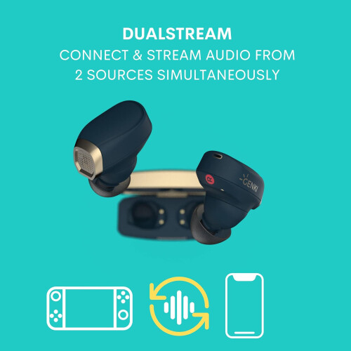Genki Waveform Blue/Gold Wireless Earbuds Headphones 2