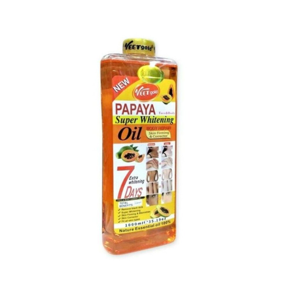 Veet Papaya Oil 1000Ml | Deeply Nourishing & Moisturizing Body Oil | Lightweight, Non-Greasy Formula For Glowing Skin Gold