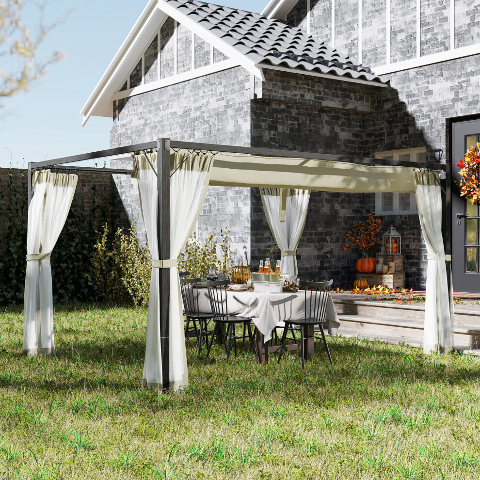 Outsunny 3 x 4m Pergola with Retractable Roof and Netting, Khaki