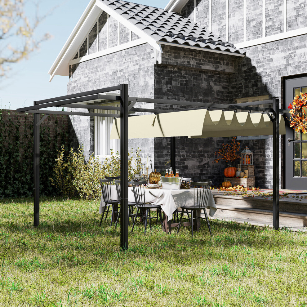 Outsunny 3 x 4m Pergola with Retractable Roof and Aluminium Frame, Khaki