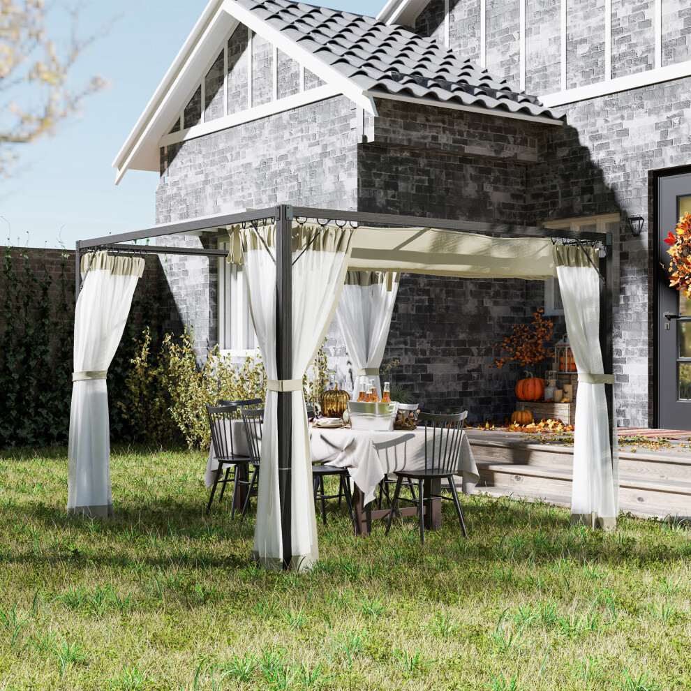 Outsunny 3 x 3 m Pergola with Retractable Roof and Netting, Khaki